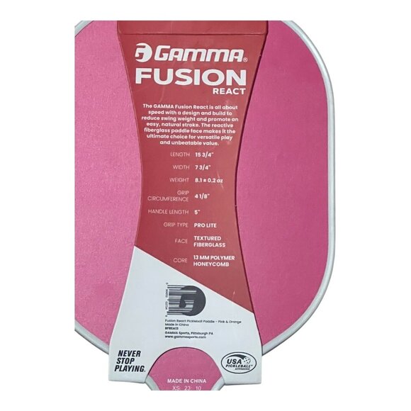 GAMMA Fusion React Pickleball Paddle Fiberglass Surface Honeycomb Grip Red NWT - Picture 3 of 4